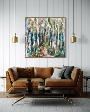 Misty silver gum-original on belgian linen - 90x90 Cm