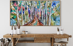 Gum Tree Laneway  - original on Belgian linen 75 x150 cm