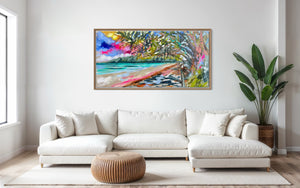 Vibrant Summer days - noosa main beach - original on Belgian linen 75 x150 cm