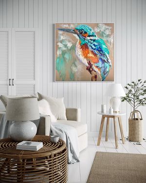 Aure Kingfisher-original on belgian linen - 90x90 Cm