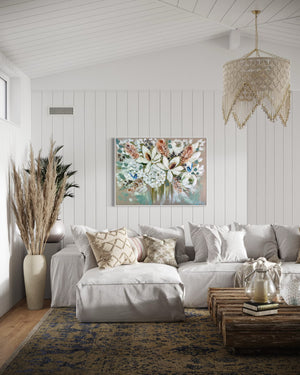 Elegant magnolia and banksia -Original on Belgian linen 75 x100 Cm