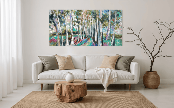 Misty forest  gums   - original on canvas 75 x150 cm