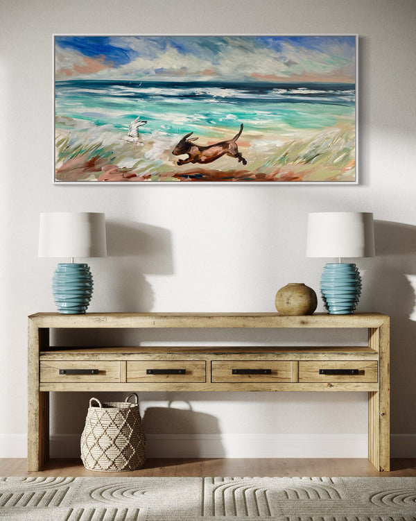 Chasing seagulls - 60x120 cm original on gallery canvas