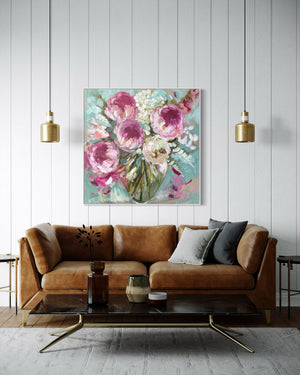 Paris Peony - 90x90 cm - original on gallery canvas