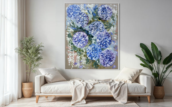 Cascading hydrangea and wisteria  -Original on Belgian linen  120x150  Cm