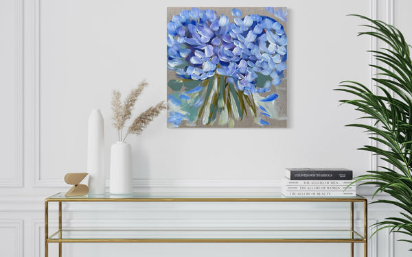 Blue hydrangea 1 -original on Belgian linen - 30x30 cm