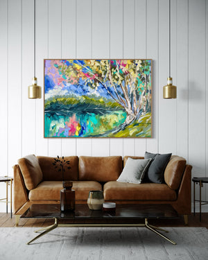 Glowing river side gums -Original on Gallery canvas 90x120  Cm