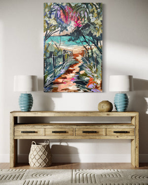 Sandy beach trail - original on Belgian linen 60x90 cm