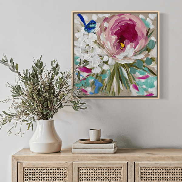 Peony 2- original on Belgian linen 30x30 cm