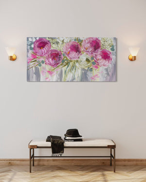 60x120 cm - blush charms peony - original on gallery canvas