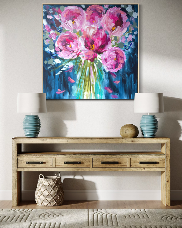 Paris Peony - 90x90 cm - original on gallery canvas