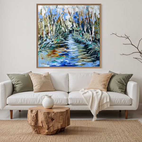 Tranquil reflections  -original on Belgian linen   - 90x90 Cm