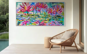 Kakadu waterlily - original on gallery Canvas 90 x180  cm