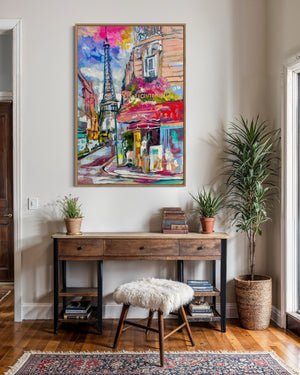 Cafes of paris- 60x90 cm - original on Belgian linen