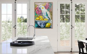 Cockatoo and Lemons -60x90 cm - original on Belgian linen