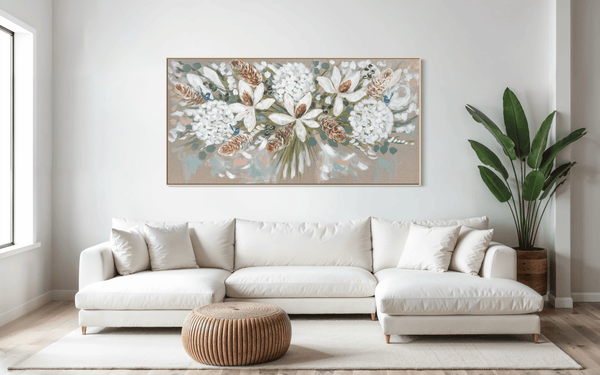Flowering magnolia and blue wrens -Original on belgian linen 75x150 cm