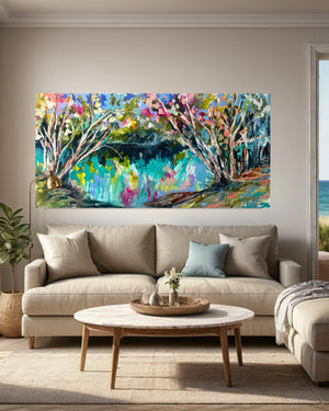 Shady riverside gums - original on gallery Canvas 90x180cm