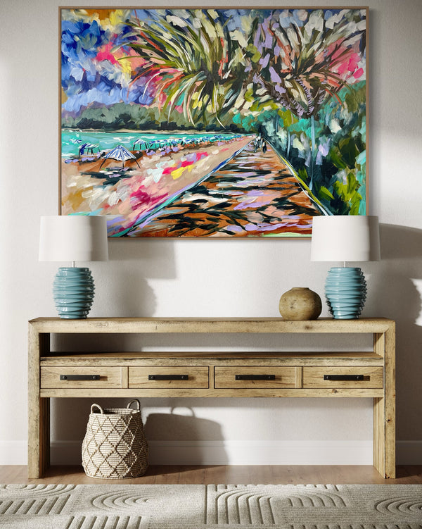 Afternoon walks  - Noosa Main Beach  -Original on Belgian linen  90x120  Cm