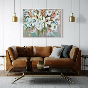 Elegant magnolia and banksia -Original on Belgian linen 75 x100 Cm