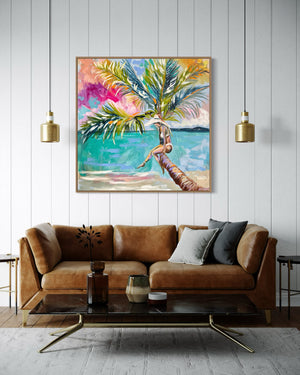 Palm trees in paradise  - Original on Belgian linen 90x90cm