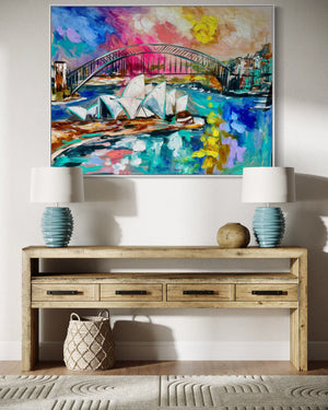 Colours of Sydney  -Original on Belgian linen  90x120  Cm