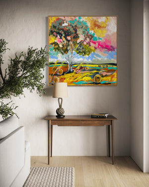 Australian wheat and hay bales -original on gallery canvas - 90x90 Cm