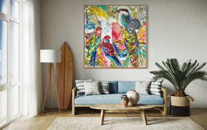 Bird life Australia - Original on Belgian linen - 120x120 Cm