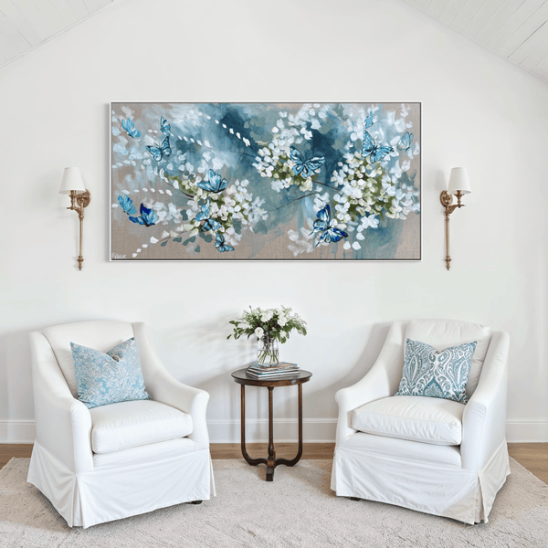 Blossoms and butterflies -Original on belgian linen 75x150 cm