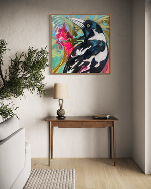 Tropical magpie - 60x60 cm - original on Belgian linen
