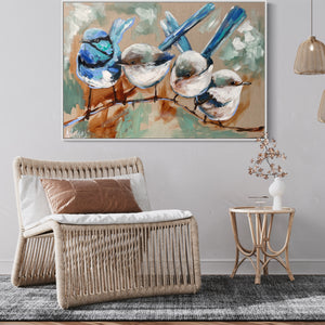 My home , my heart - fairy wren family - 60x90cm - original on Belgian linen