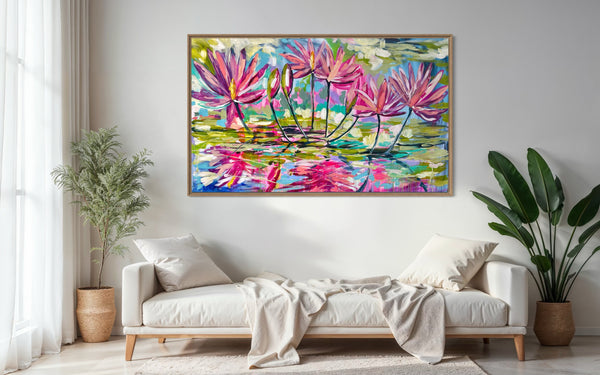 Magenta waterlily - original on gallery canvas 90x150  cm