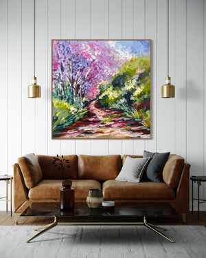 Spring  Flourish - Jacaranda- Original on Belgian linen - 120x120 Cm