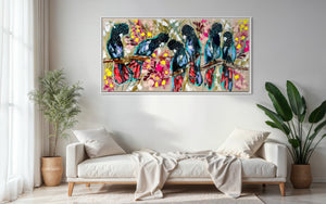 Red tailed black cockatoos - original on Belgian linen 75 x150 cm
