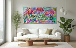 Kakadu waterlily - original on gallery Canvas 90 x180  cm