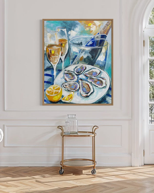60x75 cm - Moët and Oysters  - original on gallery canvas