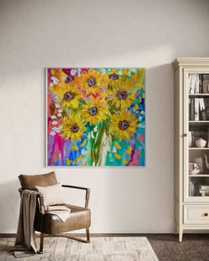 Kissed by the sun -original on gallery canvas - 90x90 Cm
