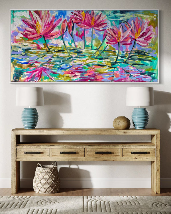 Kakadu waterlily - original on gallery Canvas 90 x180  cm