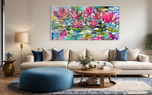 Kakadu waterlily - original on gallery Canvas 90 x180  cm