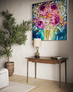 Midnight Peony and banksia -original on gallery canvas - 90x90 Cm