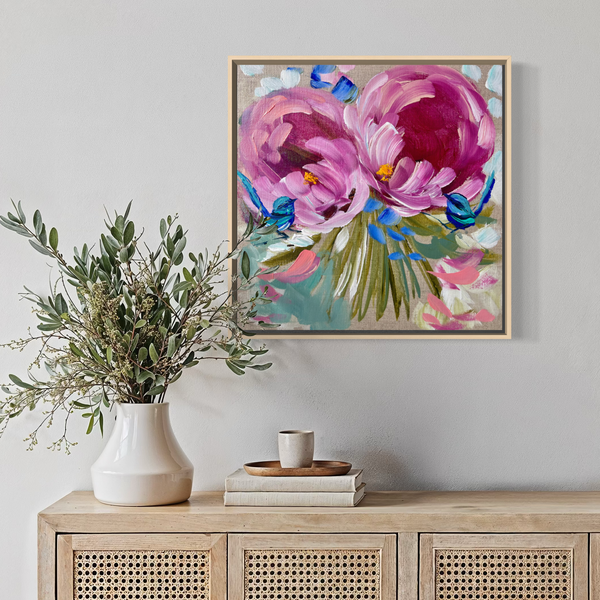Peony 1 -original on Belgian linen 30x30 cm