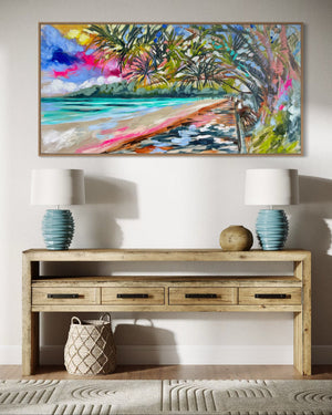 Vibrant Summer days - noosa main beach - original on Belgian linen 75 x150 cm