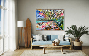 Afternoon walks  - Noosa Main Beach  -Original on Belgian linen  90x120  Cm