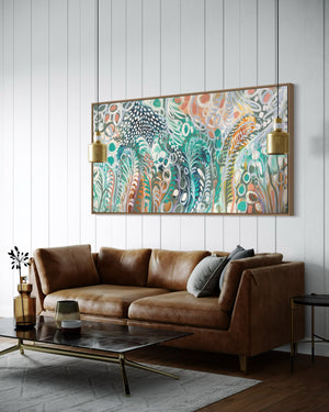 Starry night and silver ferns - original on gallery Canvas 90x180cm