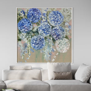 Pastel hamptons hydrangea - original on belgian linen 120x120 cm