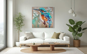 Aure Kingfisher-original on belgian linen - 90x90 Cm