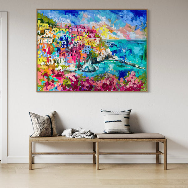 Manarola Village - Cingue terre -Original on Belgian linen  90x120  Cm