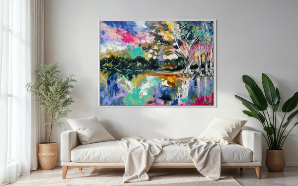 Glowing Misty River Gums -Original on Belgian linen 90x120 cm