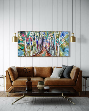 Gum Tree Laneway  - original on Belgian linen 75 x150 cm