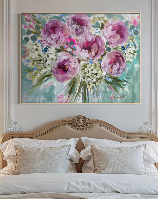 Blush Peony blooms -original on gallery canvas   75x100 cm