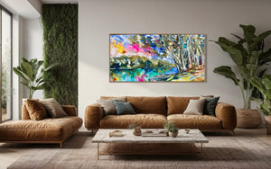 River Gums at dusk- original on gallery Canvas 90x180cm